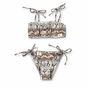Girls Snake-Print Tie Bikini - Brown/White